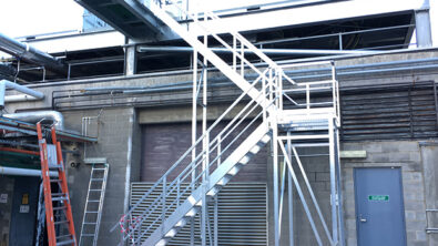 Fixed aluminum Access Stairs for roof safety, height safety and fall protection.
